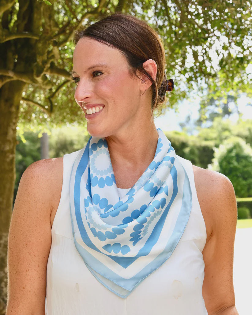 Lucy Floral Scarf - Medium - Light Blue / White