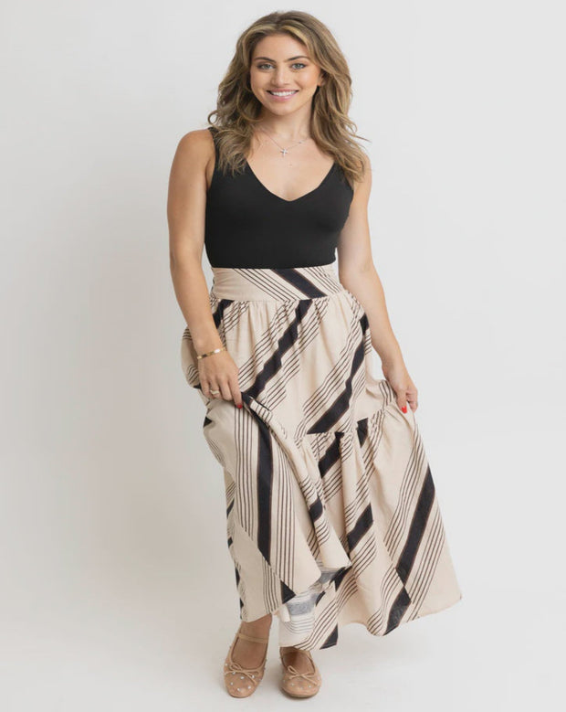 Stripe Tier Maxi Skirt - Taupe