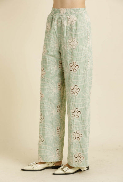 Eyelet Embroidered Pant - Green