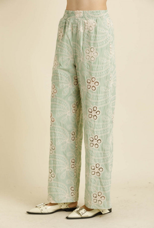 Eyelet Embroidered Pant - Green