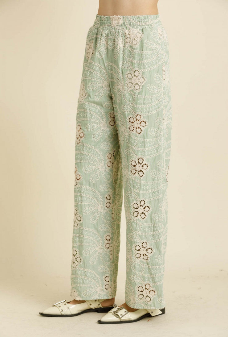 Eyelet Embroidered Pant - Green