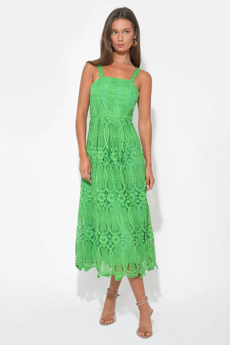 Alice Strap Lace Midi Dress - Matcha Green