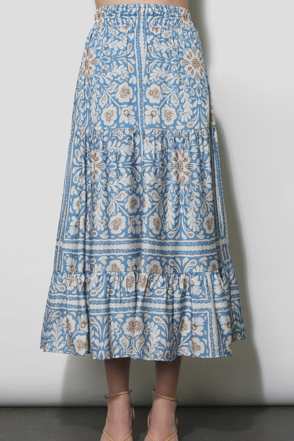 Amelia Tiered Midi Skirt - Dusty Blue Floral