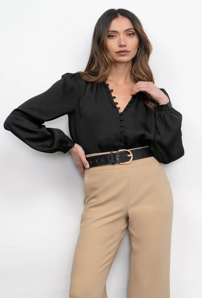 Aryanna Button Front Blouse - Black