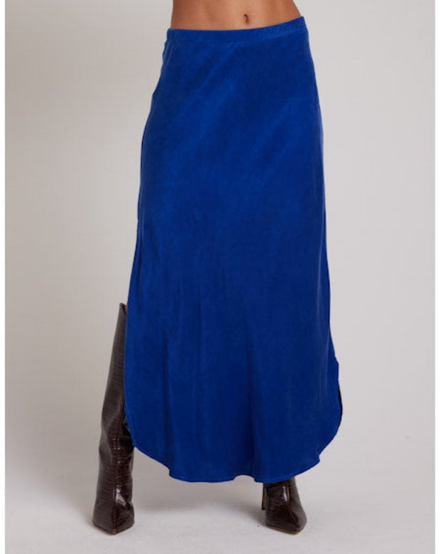 Asymmetric Side Slit Bias Skirt - Rich Cobalt