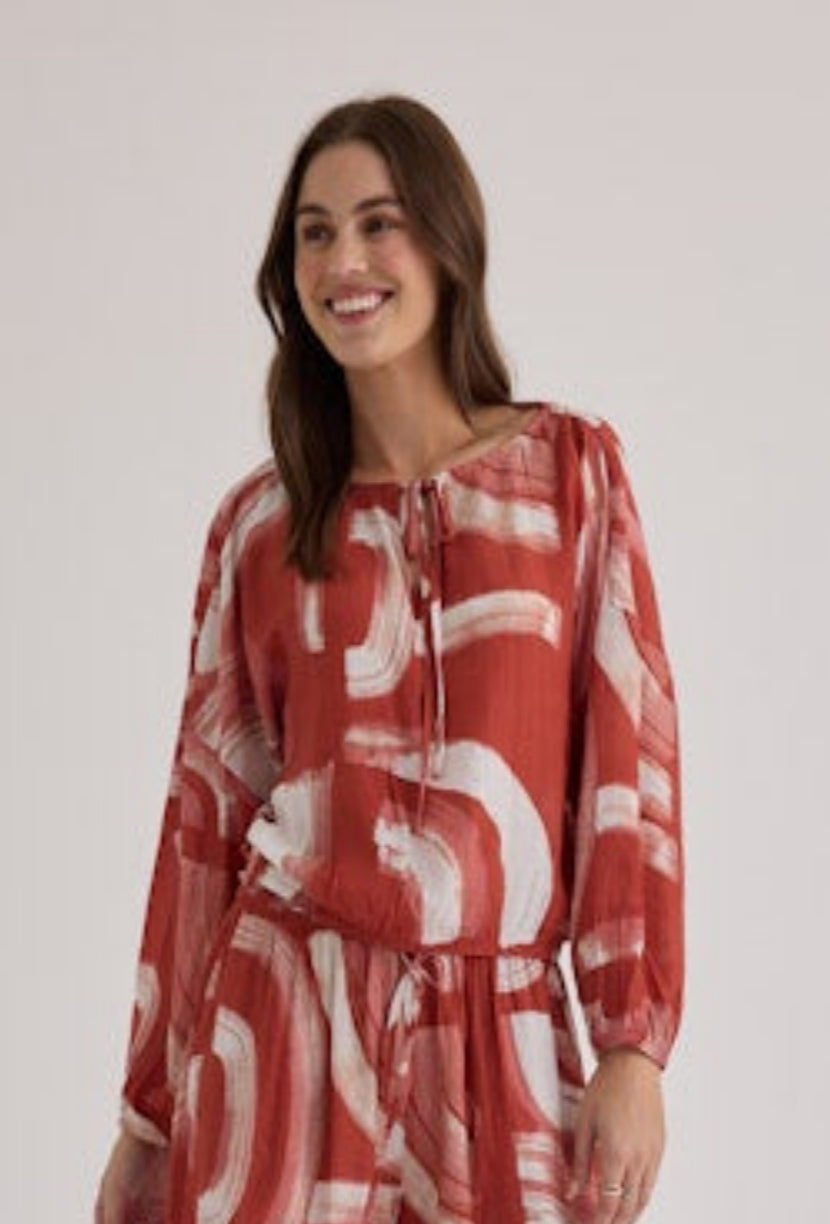 Long Sleeve Pullover Top - Abstract Print