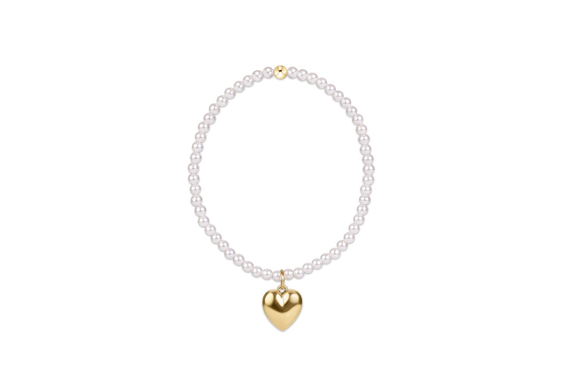 Classic Pearl 3mm Bracelet - Love Plush Gold Charm