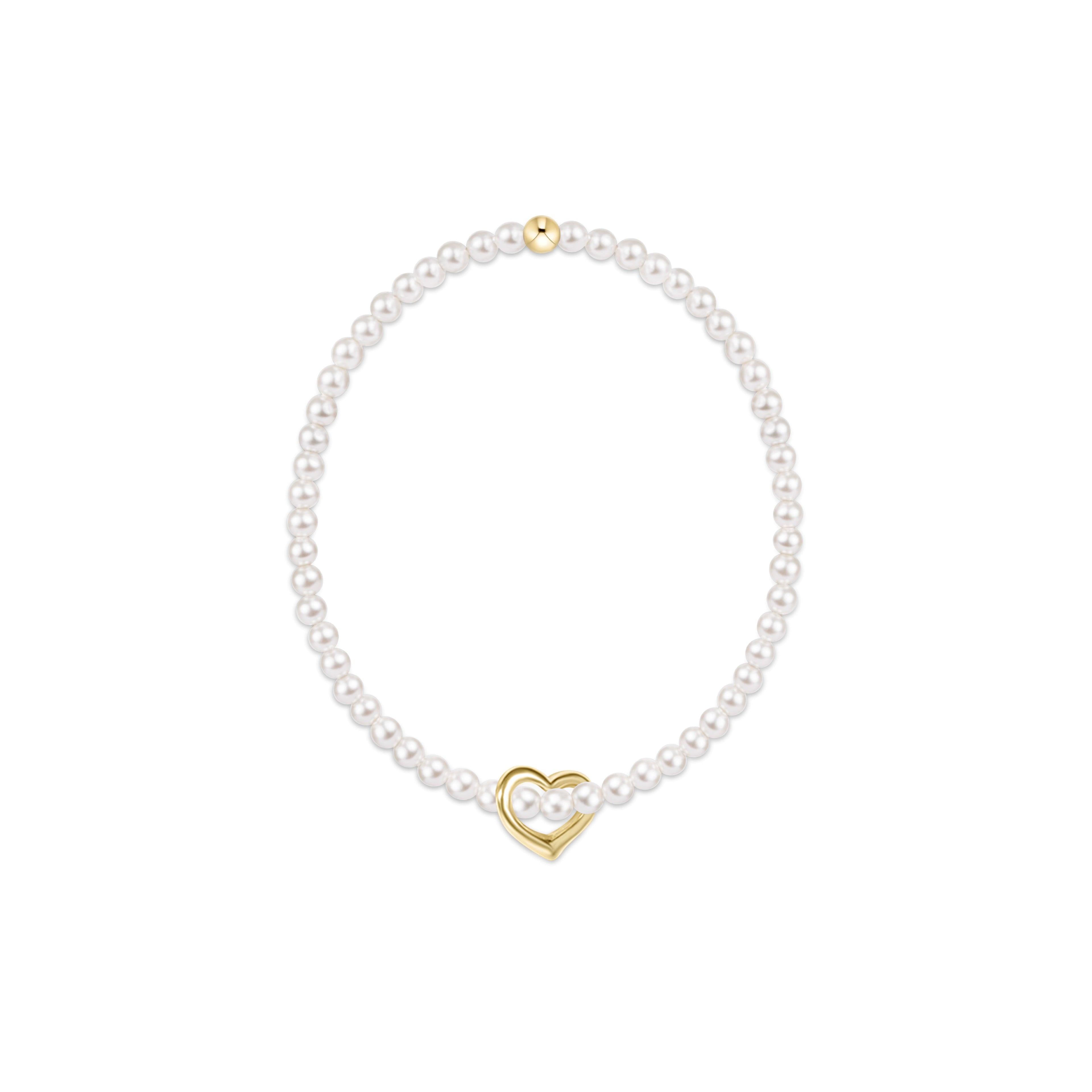 Classic Pearl 3mm Bracelet - Love Gold Charm