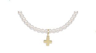 Classic Pearl 3mm Bead Bracelet - Signature Cross Gold Charm