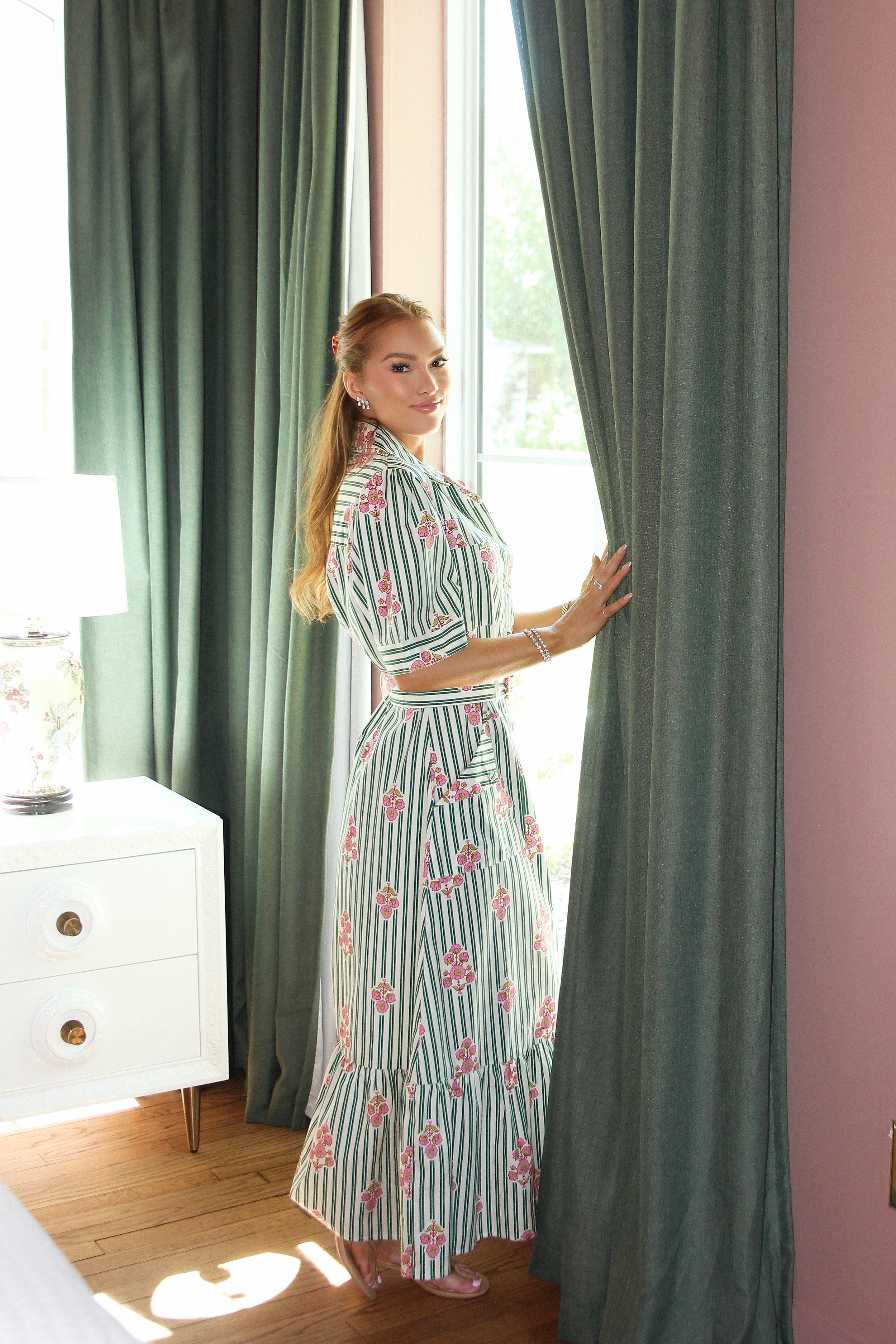 ivory and green dress Karlie Stripe Floral Belt Maxi Medium emerald green and white wedding dress