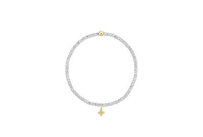 enewton Extends - Bright Silver Faceted Hematite 2mm Bead Bracelet - Signature Cross Gold Charm