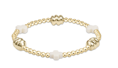 Signature Cross Admire Gold  Pattern 3mm Bead Bracelet - Off White