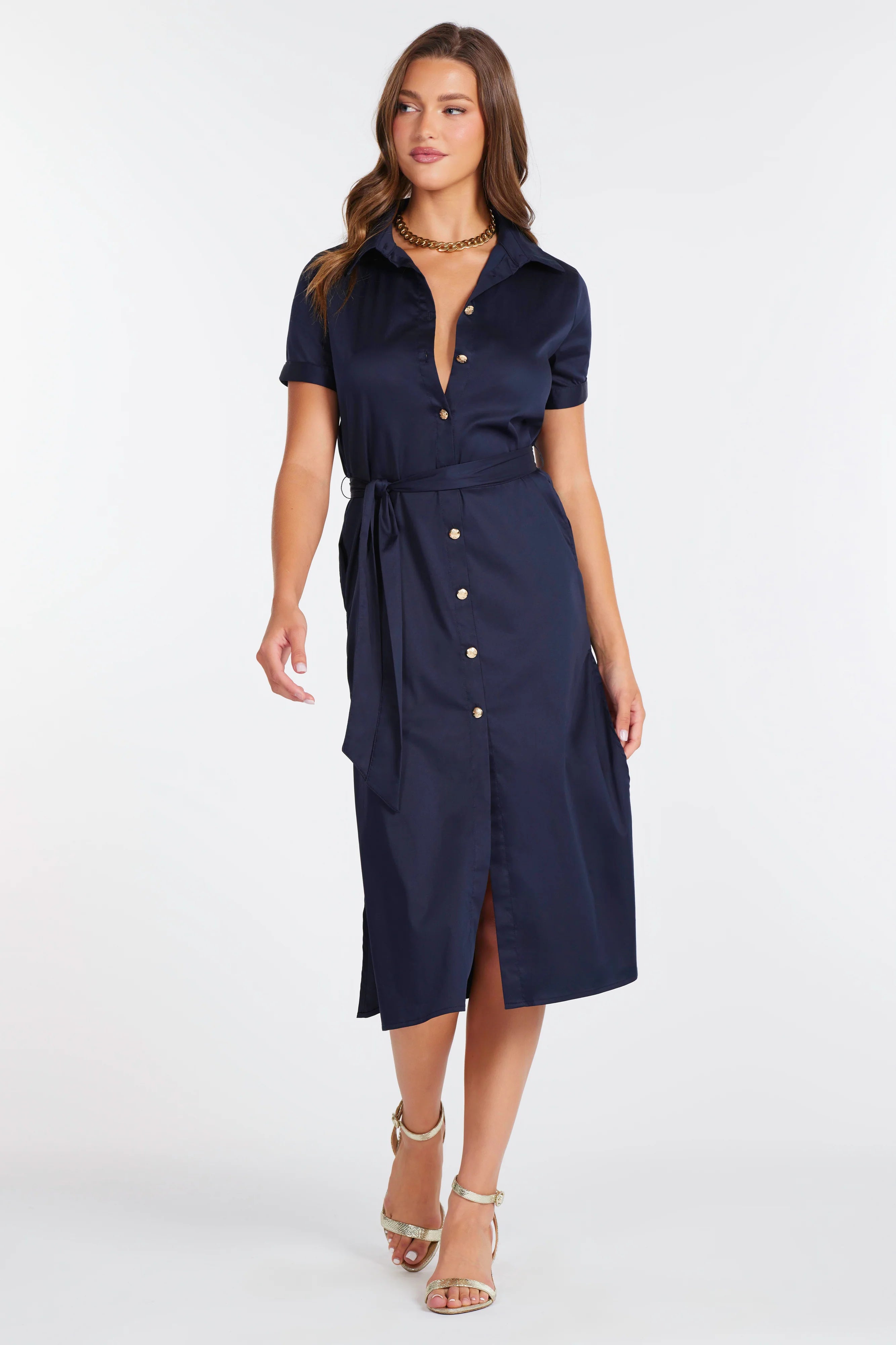 Lauren Button Front Shirt Dress - Indigo