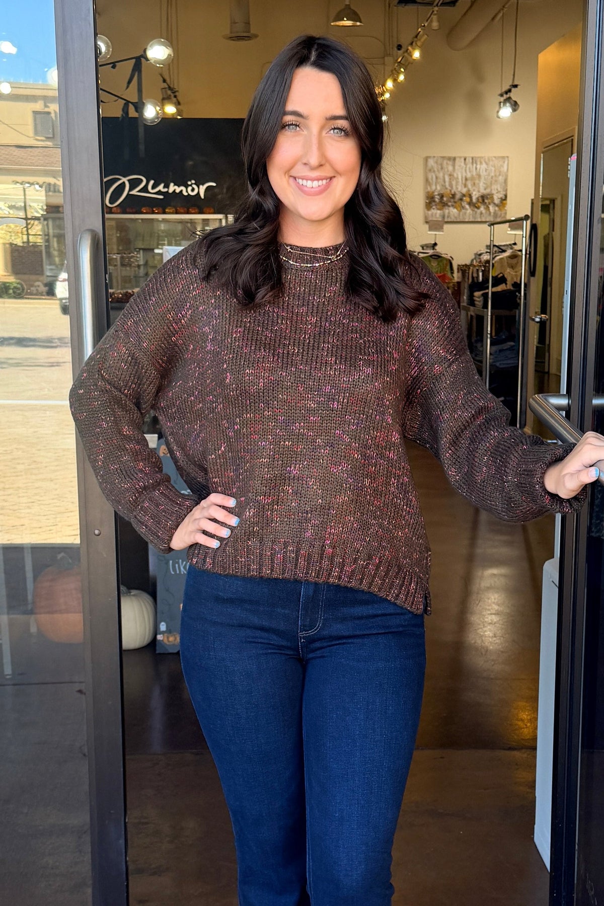 Crew Neck Chunky Sweater - Lincoln Melange
