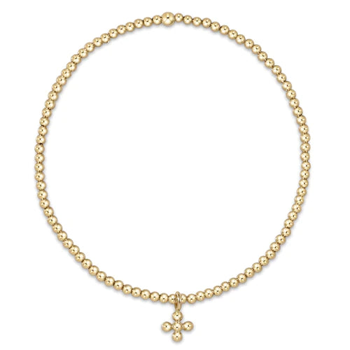 Classic Gold 2mm Bead Bracelet - Classic Beaded Signature Cross Small Gold Charm