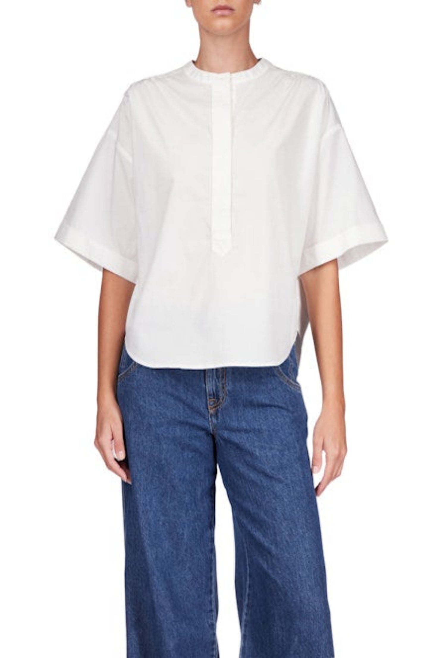 Relaxed Short Sleeve Popover - White