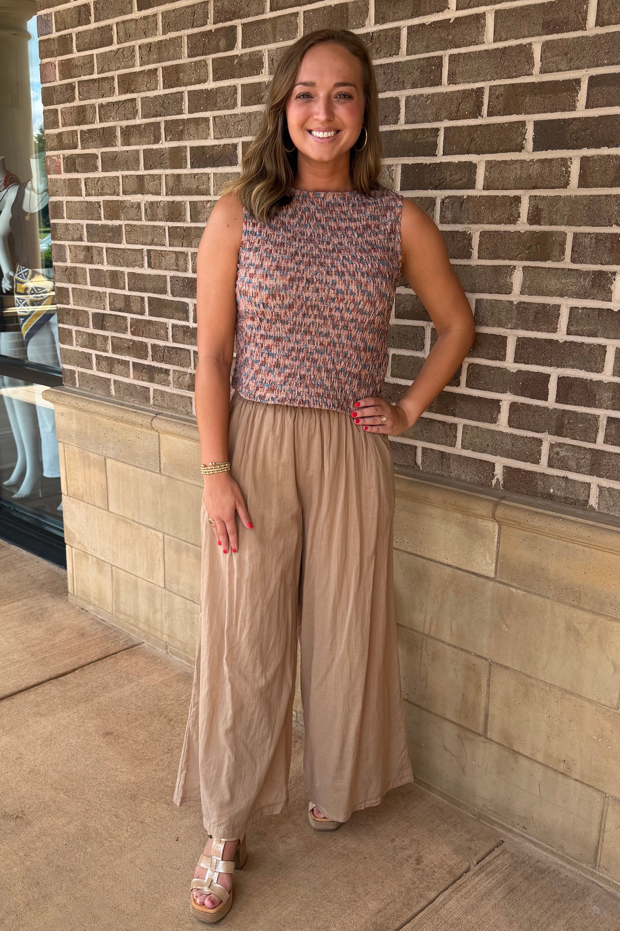 Wide Leg Cotton Palazzo Pants - Camel