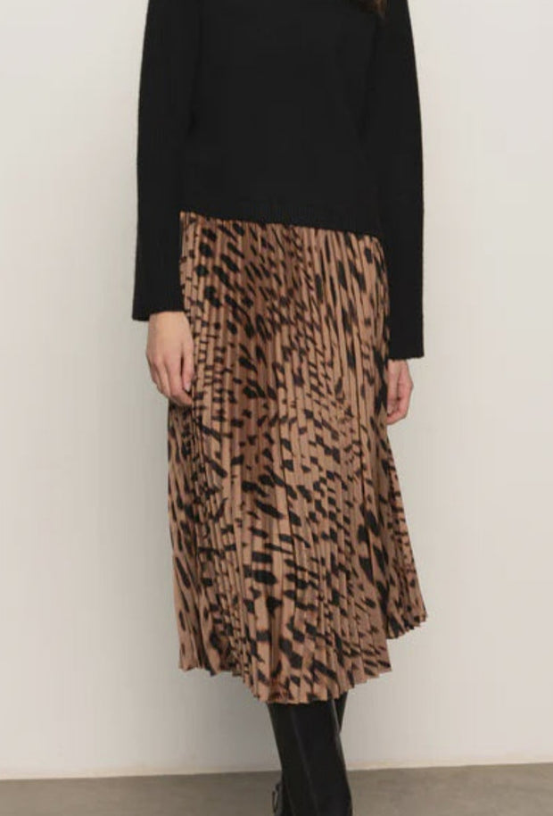 Nostalgia Pleated Midi Skirt - Mocha Leo