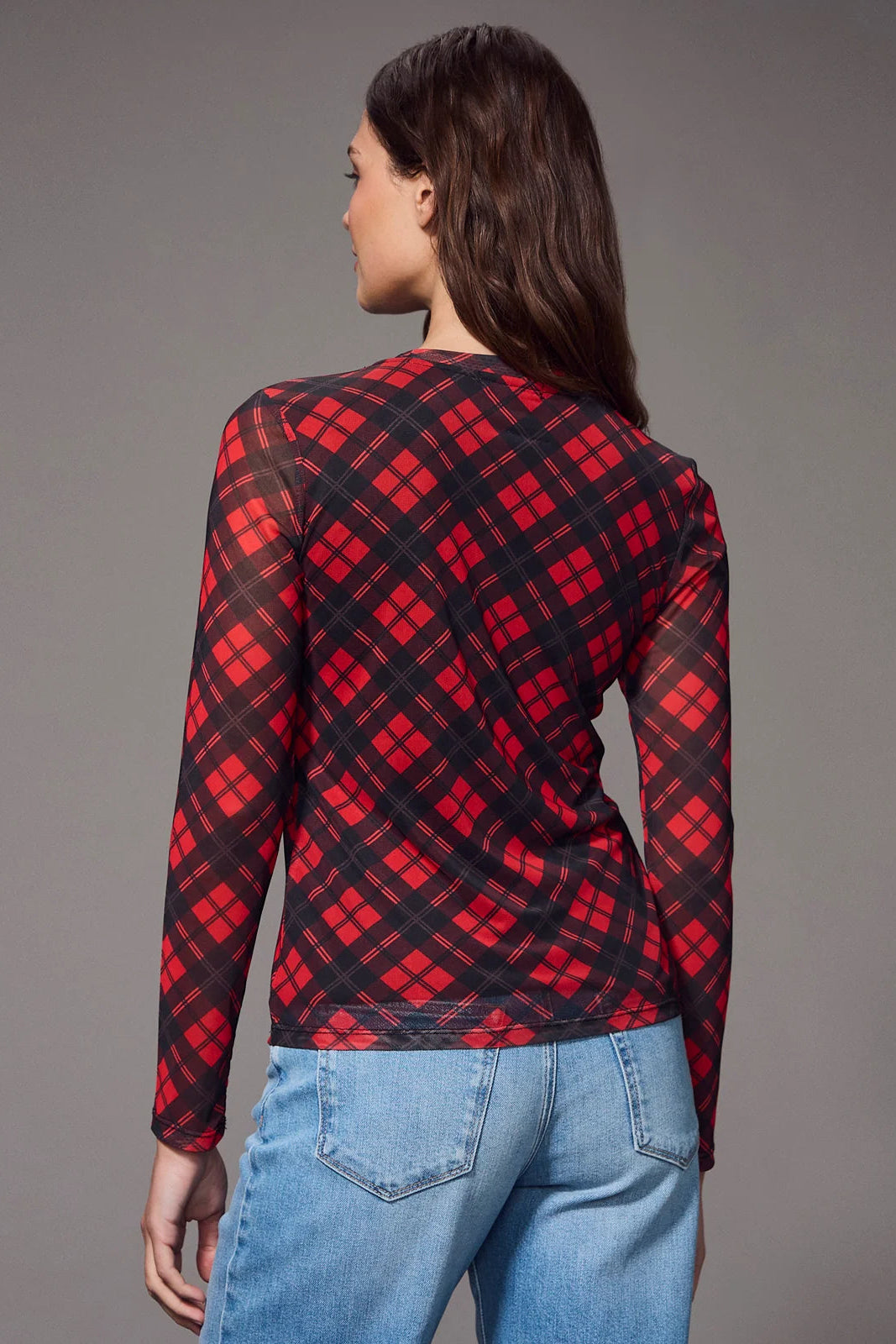 Long Sleeve Perfect Mesh Tee - Red Hot Plaid