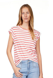 Cap Stripe Sleeve Tee - Cayenne/White