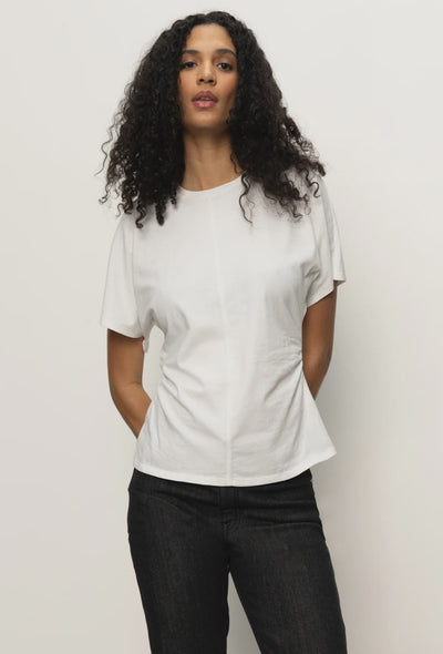 Shirred Waist Dolman Tee - White