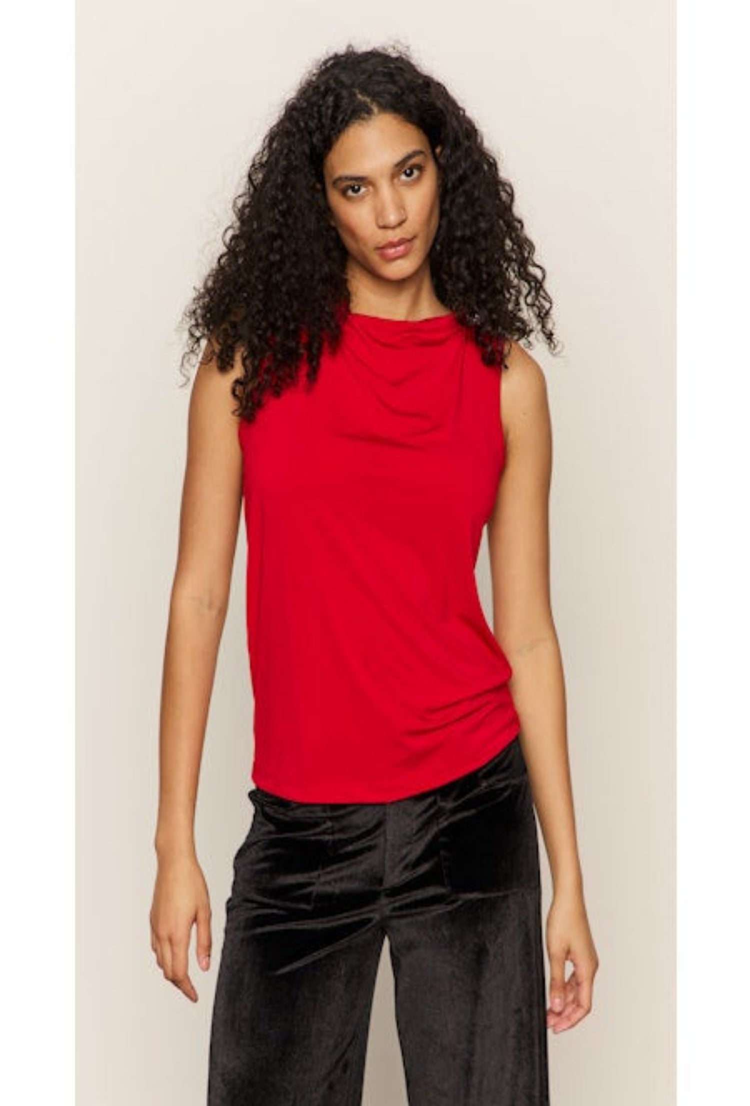 Soft Cowl Sleeveless Top - Cherry