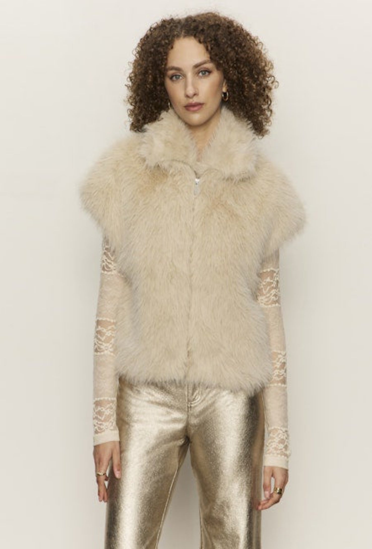 Silky Fur Vest - Almond Cream