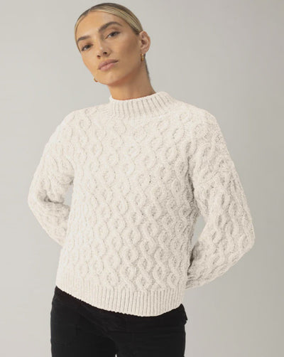 Cable Mock Neck Sweater - Light Almond