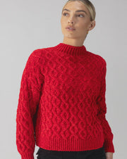 Cable Mock Neck Sweater - Mars Red