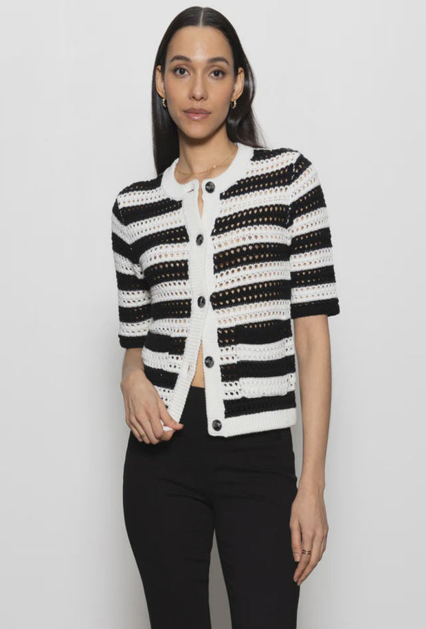 Open Knit Sweater Jacket - Black Stripe