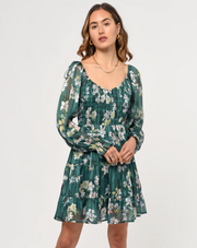 Janelle Smocked Tiered Mini Dress "Forest Green"