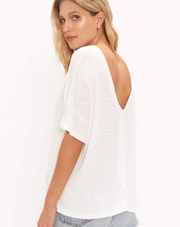 Isadora Back Up Lace Striped Tee "White"