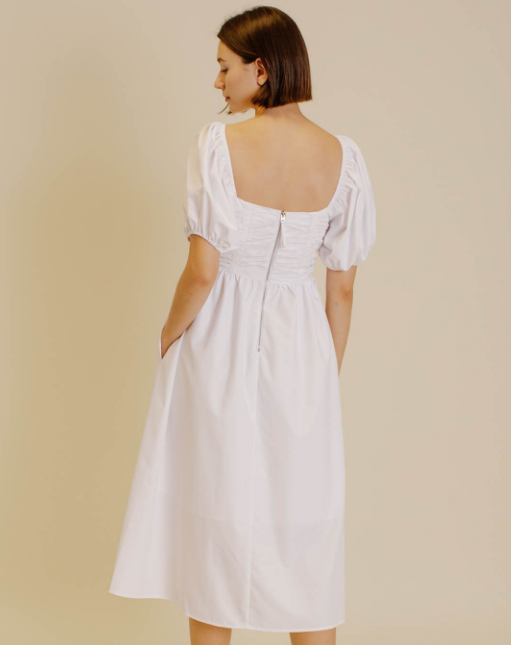 Grosgrain Trim Midi Dress (Available in White and Lavender)