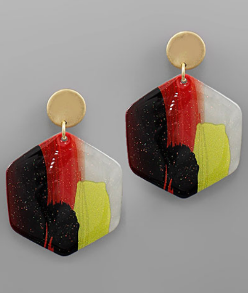 Printed Hexagon Acrylic Earrings "Multi"