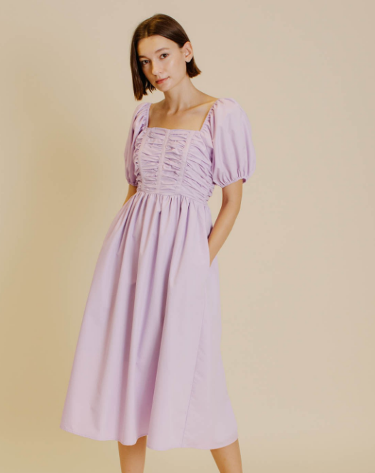 Grosgrain Trim Midi Dress (Available in White and Lavender)