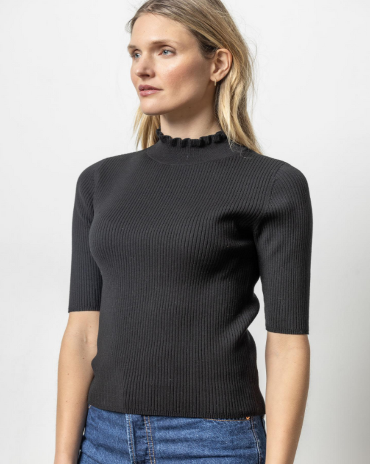 Ruffle Mock Neck Sweater - Black