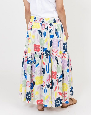 Abstract Floral Smocked Waist Maxi Skirt "Multi"