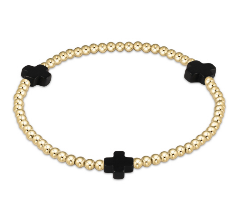 Extends Signature Cross 3mm Gold Bracelet - Onyx