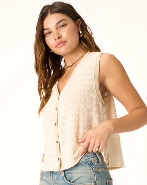 Viva Button Front Sweater Tank "Chalk"