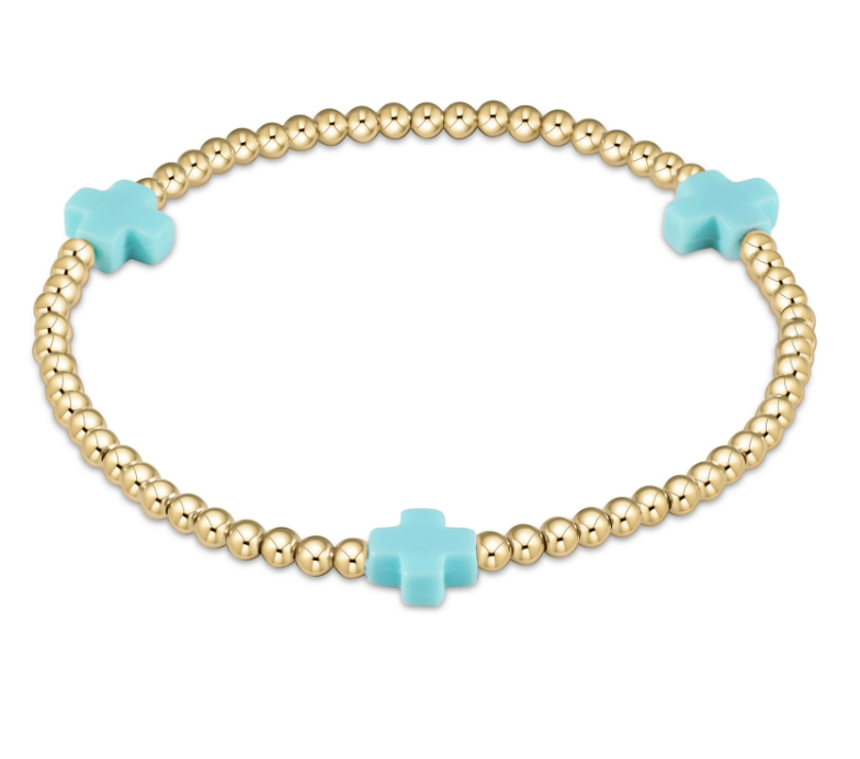 Extends Signature Cross 3mm Gold Bracelet - Turquoise