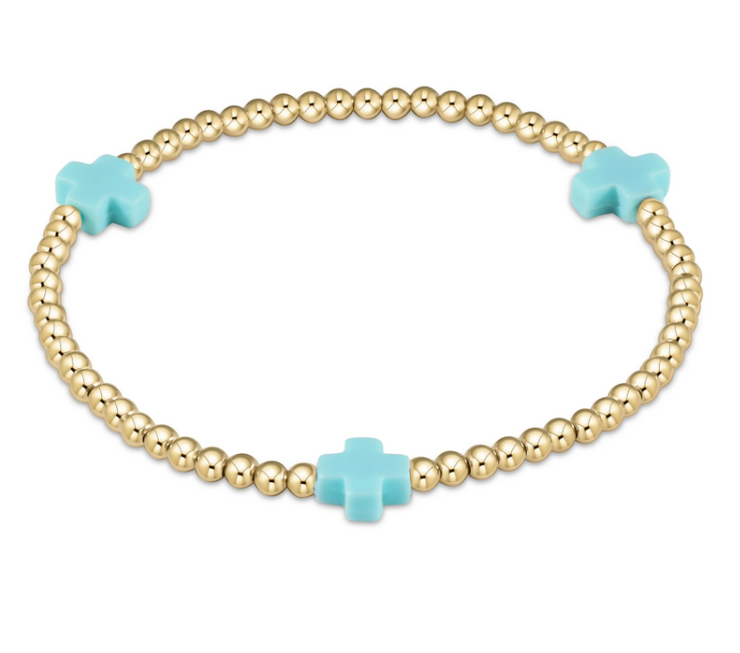 enewton Extends - Signature Cross Gold Pattern 3mm Bead Bracelet - Turquoise