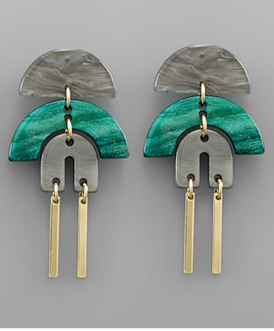 Acetate Arch Bar Dangle Earrings "Grey"