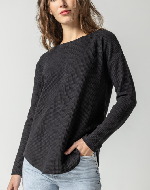 Shirttail Hem Boatneck Top "Black"