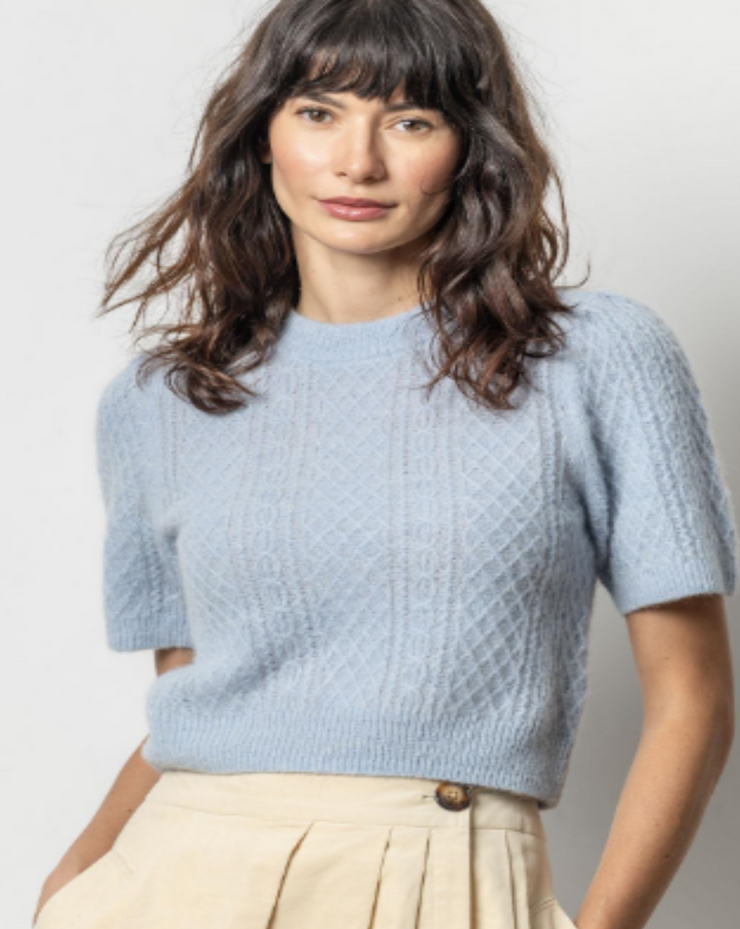 Cropped Cable Sweater - Glacier