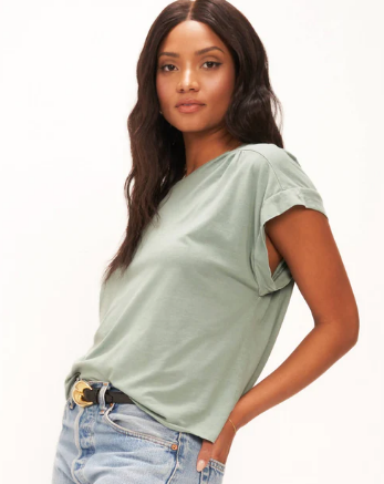 Kiki Ruched Shoulder Washed Tee "Still Water"