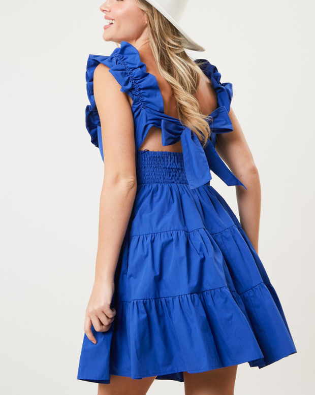 Ruffled Poplin Mini Dress "Blue"