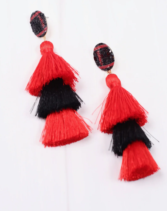 Huddle Up Tassel Earrings "Red/Black"
