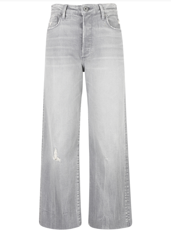 Vincent Wide Straight Leg with Raw Hem - Grey Logan Wash