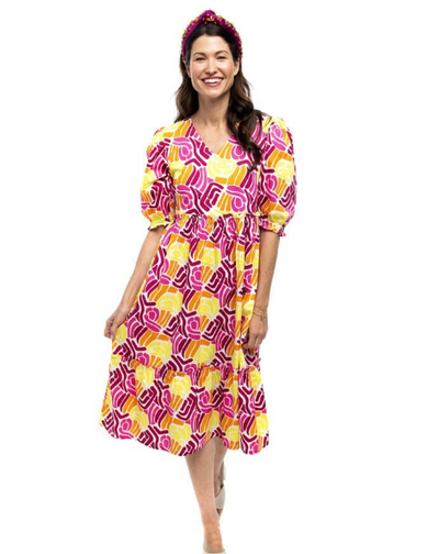 Wavy Lines Flounce Dress "Burgundy"