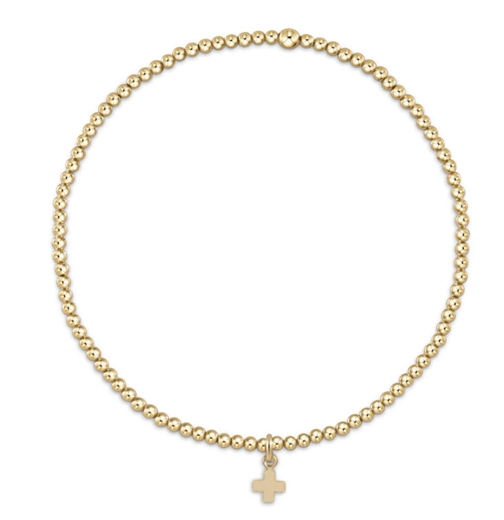 Egirl Classic Gold 2mm Bead Bracelet - Signature Cross Small Gold Charm